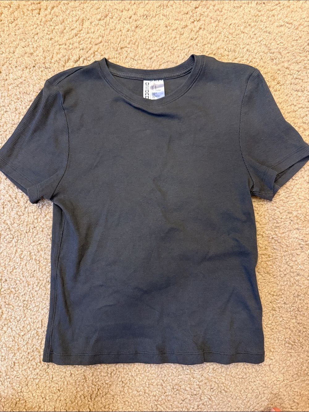 Divided Black Ribbed Short-Sleeve fitted tee